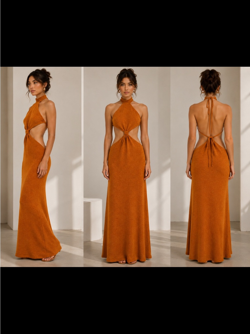 cult gaia Rust Brown Halter Cutout Midi Dress - Picture 6 of 7